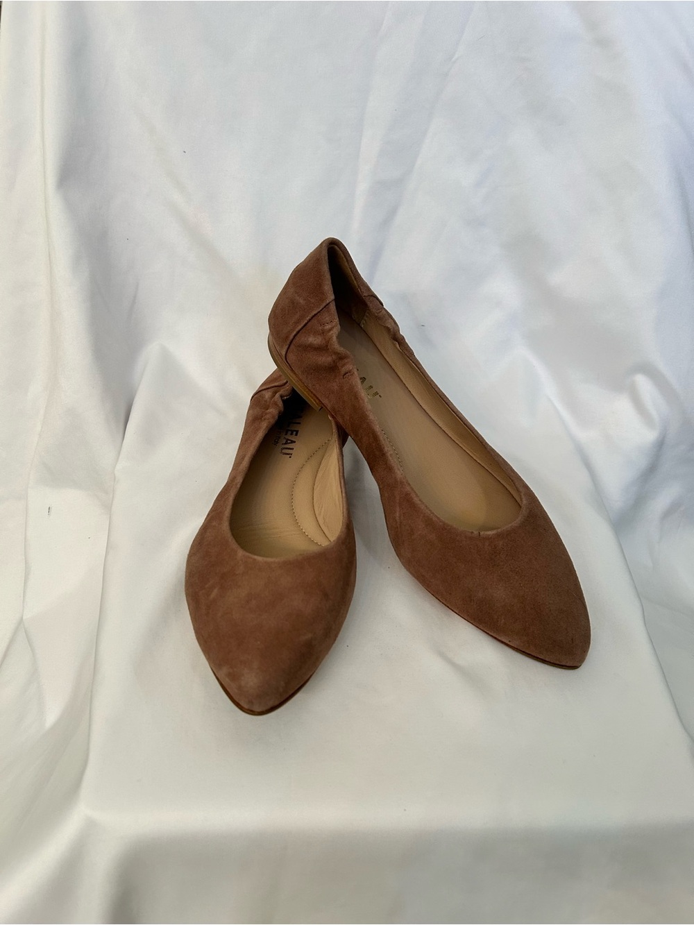 Pointed Toe Suede Ballet Flats in Chestnut Brown